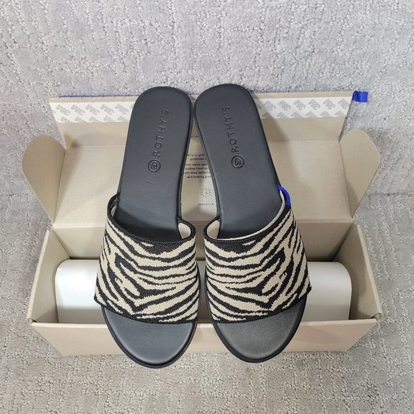 Rothy's Zebra Print Sandals - Black and Cream - Picture 1 of 8